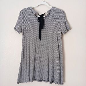 Loft Striped Tie Back Swing Mini Dress Medium Petite Black White